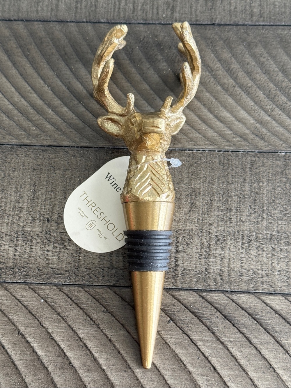 Threshold Metallic Gold Deer Head Wine Stopper with Black Seal